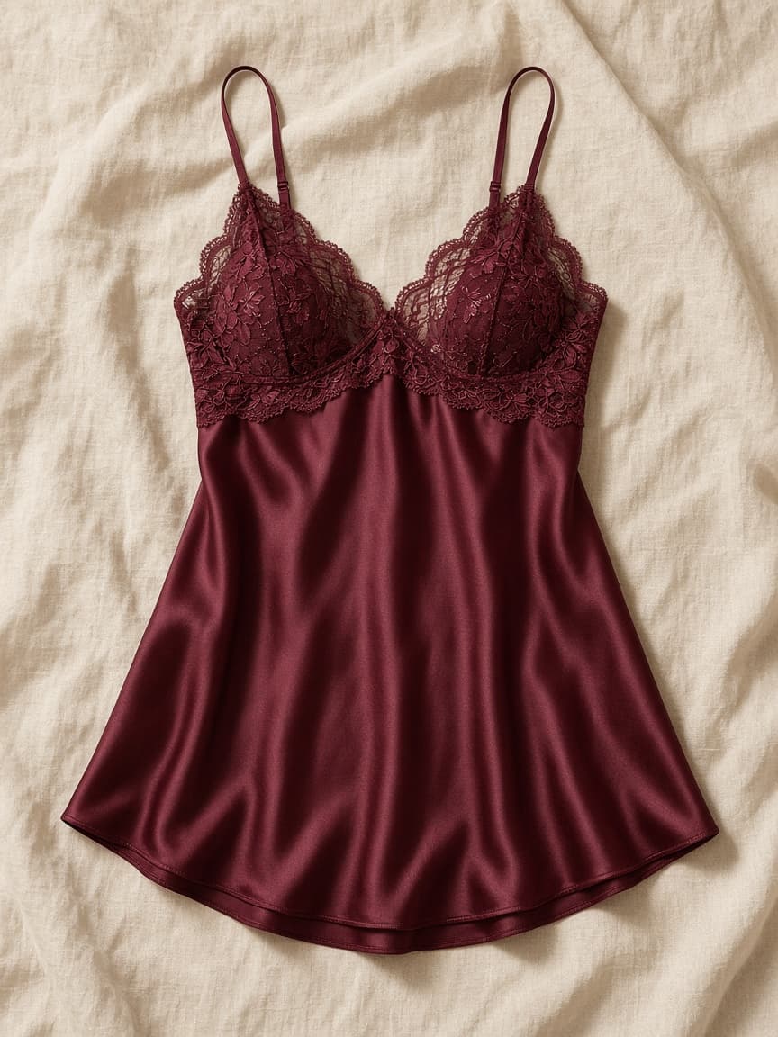 Short Romantic Babydoll – Silk — Maroon