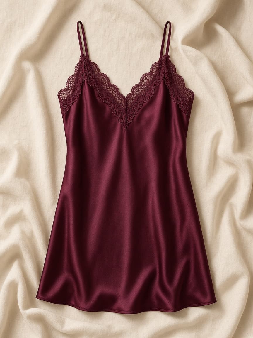 Lace Trim Chemise – Silk — Maroon