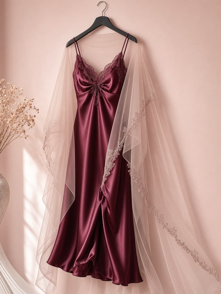 Veil Overlay Bridal – Silk — Maroon