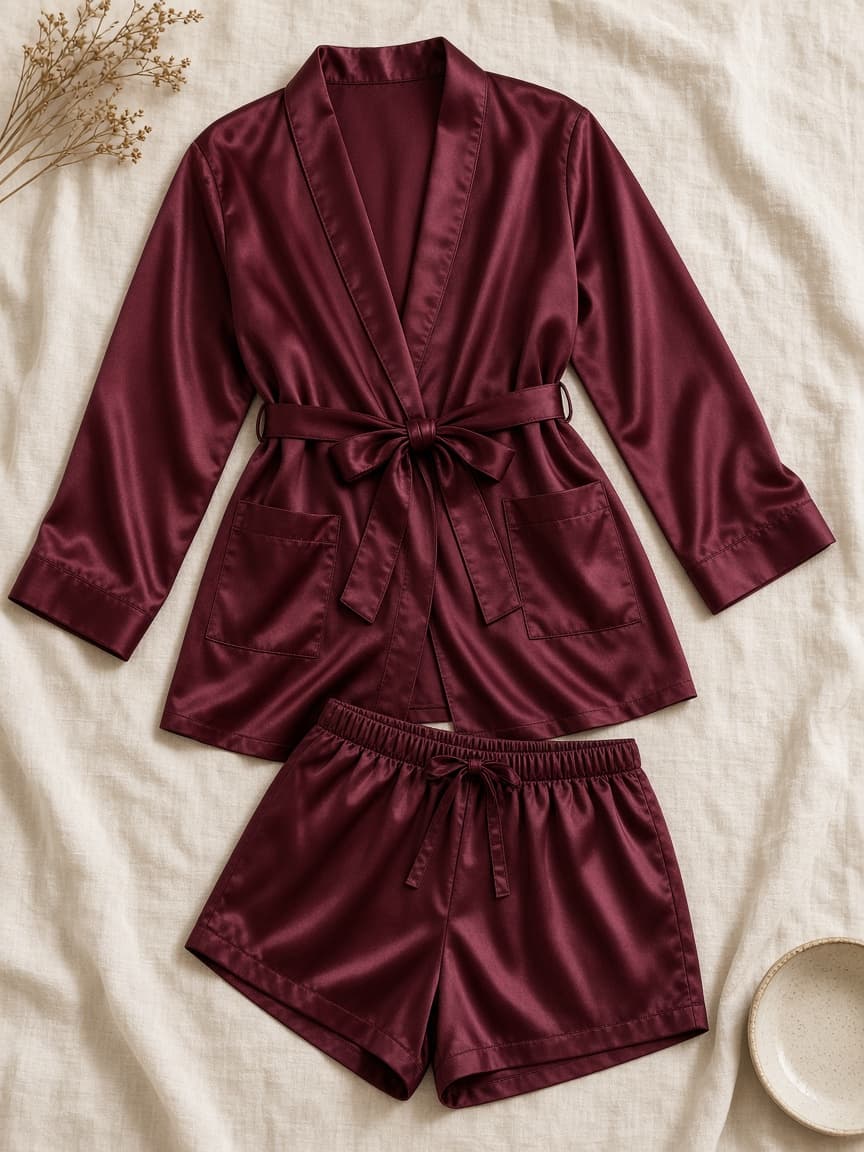 Pocket Robe Set – Satin — Maroon
