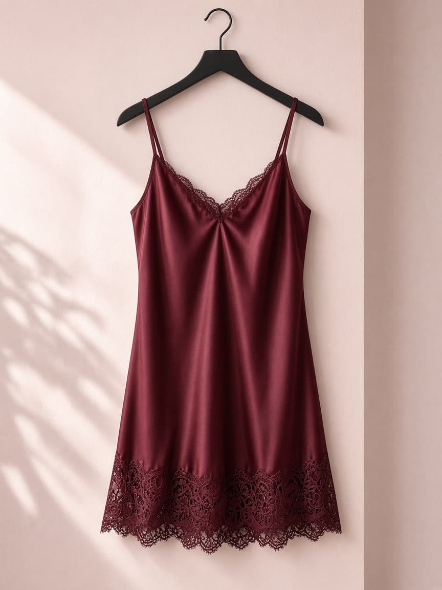 Lace Hem Chemise – Silk — Maroon
