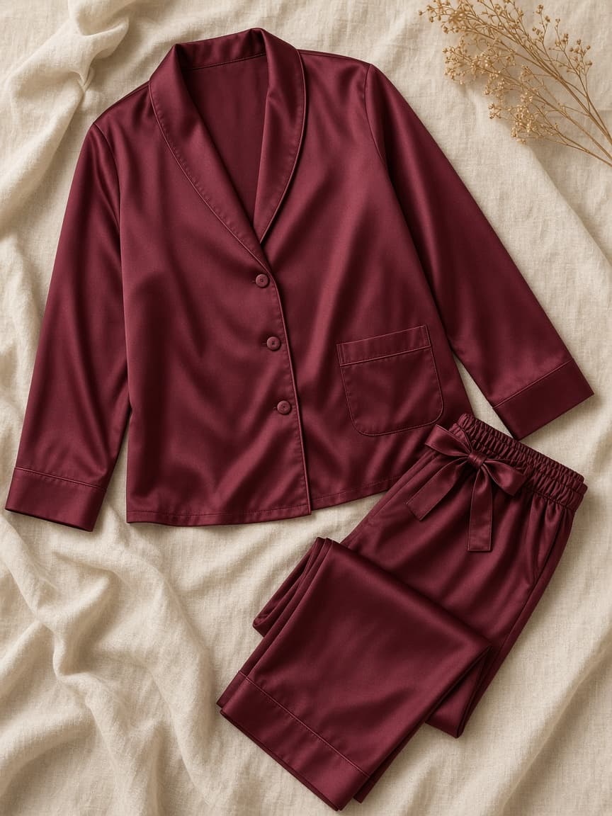 Shawl Collar Set – Satin — Maroon