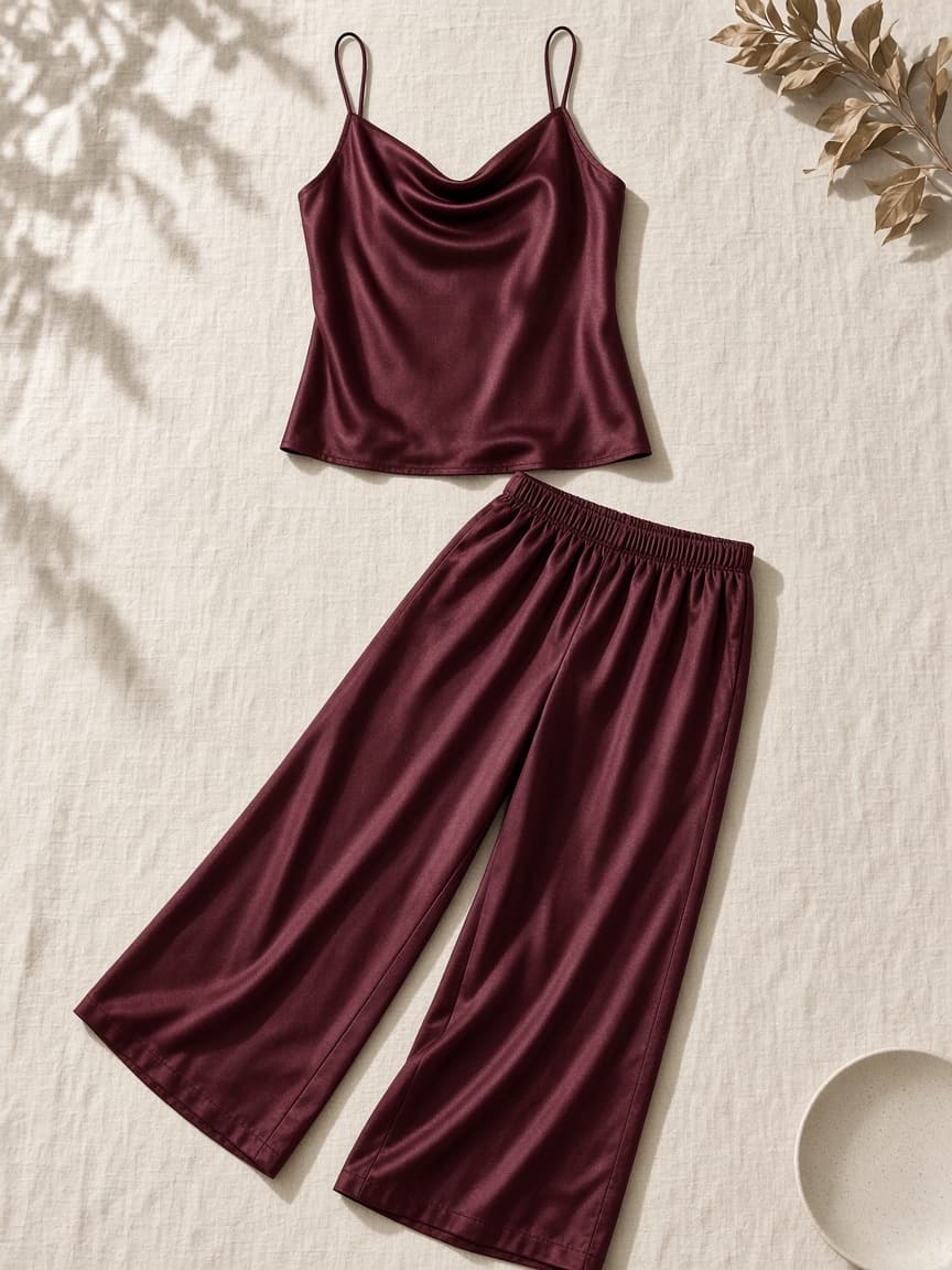 Wide Leg Lounge Set – Satin — Maroon