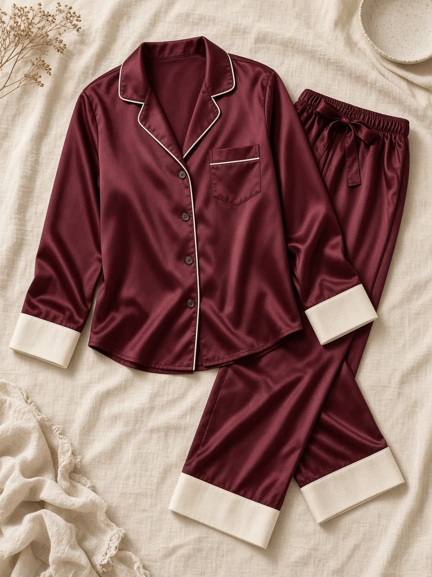 Contrast Cuff Set – Satin — Maroon