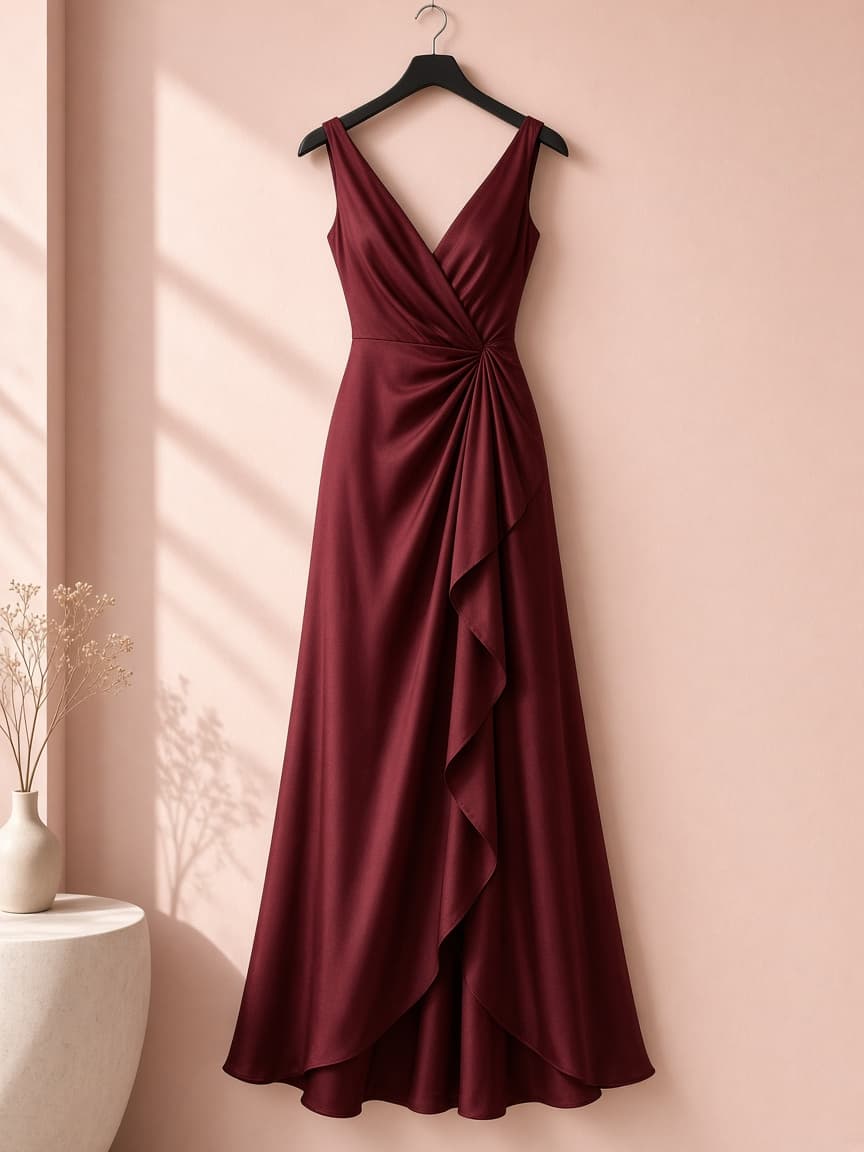 Draped Skirt Gown – Silk — Maroon