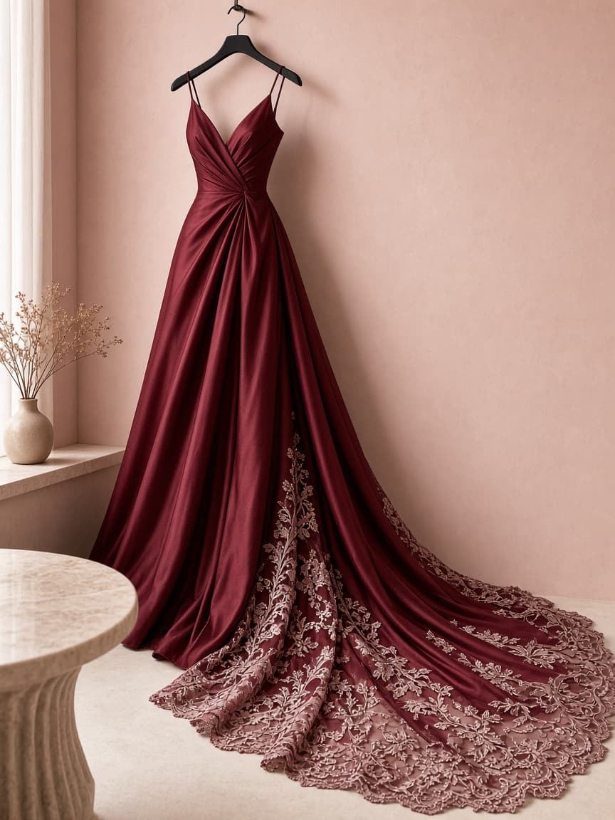 Train Lace Bridal – Silk — Maroon