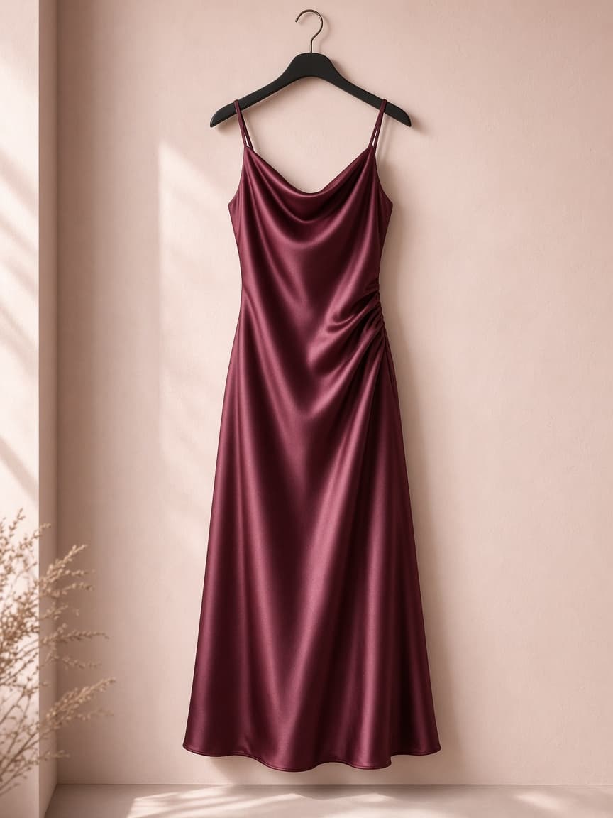 Cowl Midi Gown – Silk — Maroon
