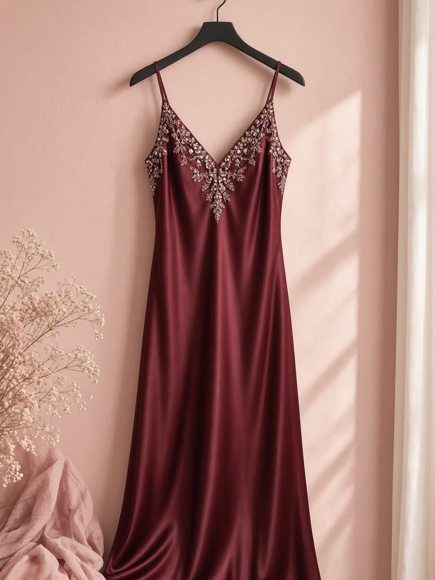 Beaded Neck Bridal – Silk — Maroon