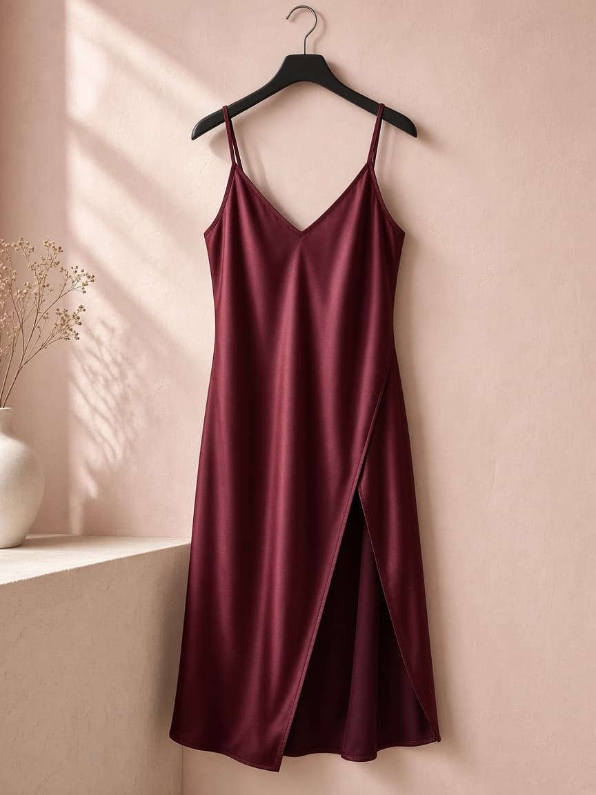 Side Slit Chemise – Silk — Maroon