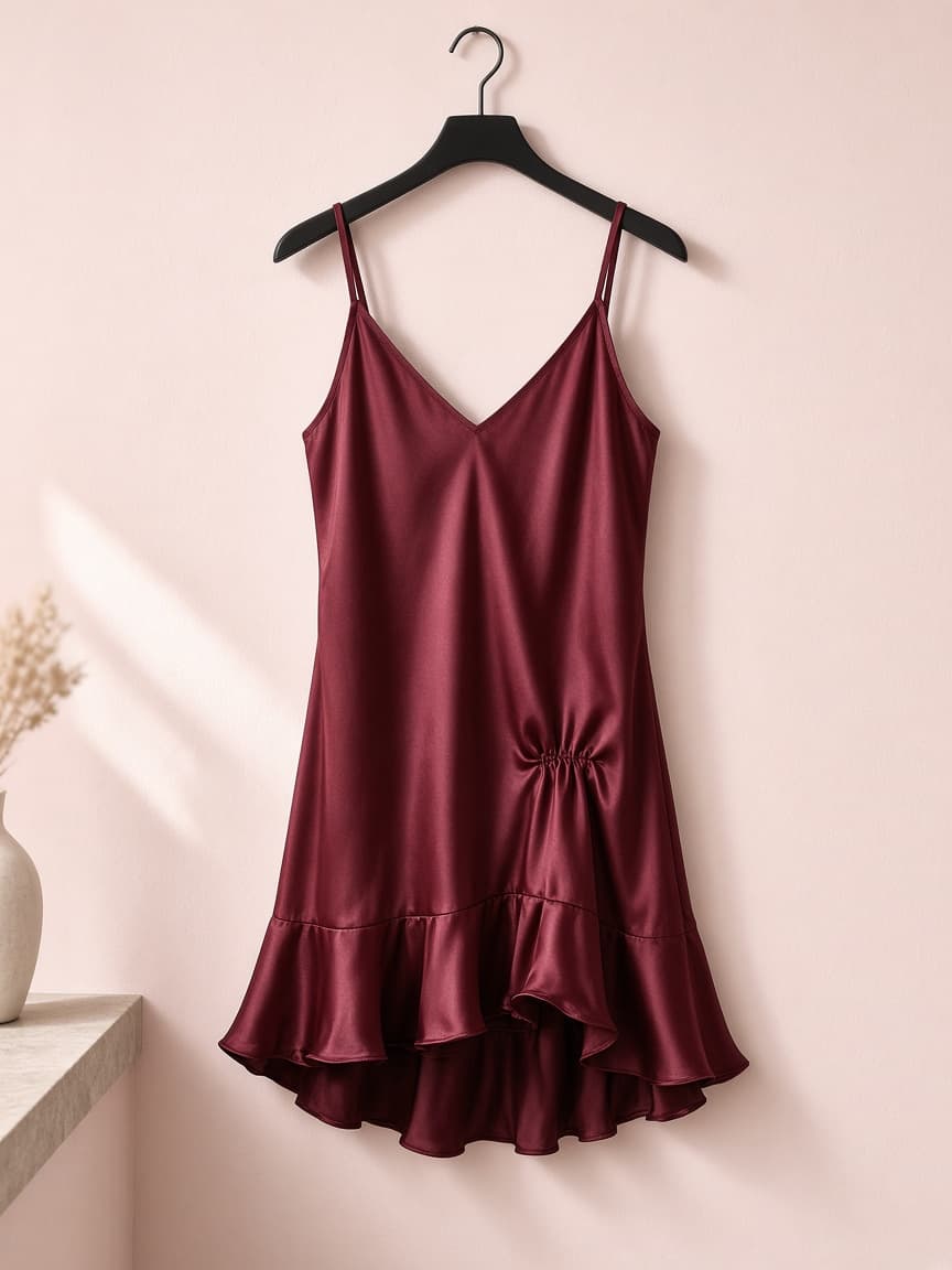 Flutter Hem Nighty – Silk — Maroon