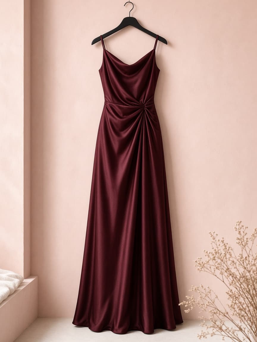 Gathered Waist Gown – Silk — Maroon