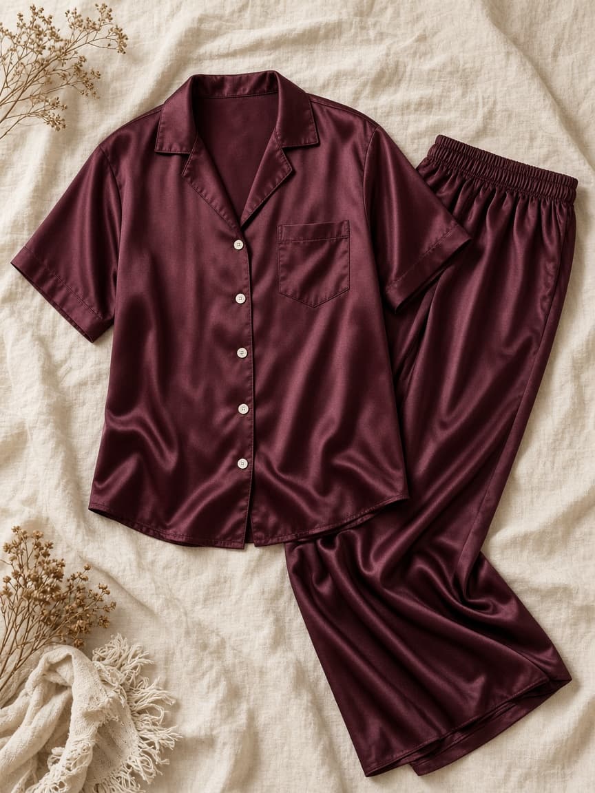 Camp Collar Set – Satin — Maroon