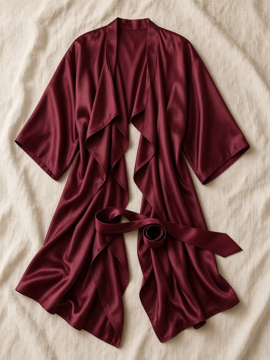 Waterfall Robe – Satin — Maroon