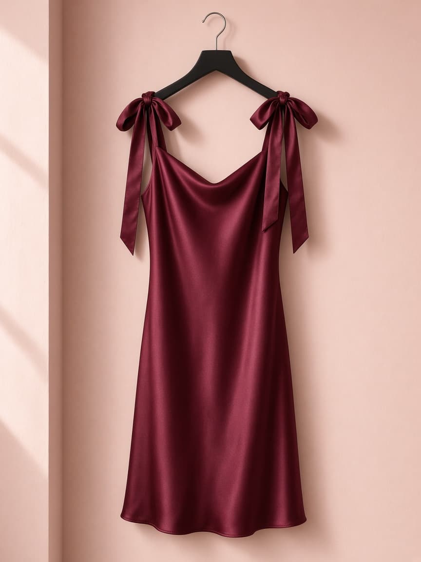 Tie Shoulder Slip – Silk — Maroon