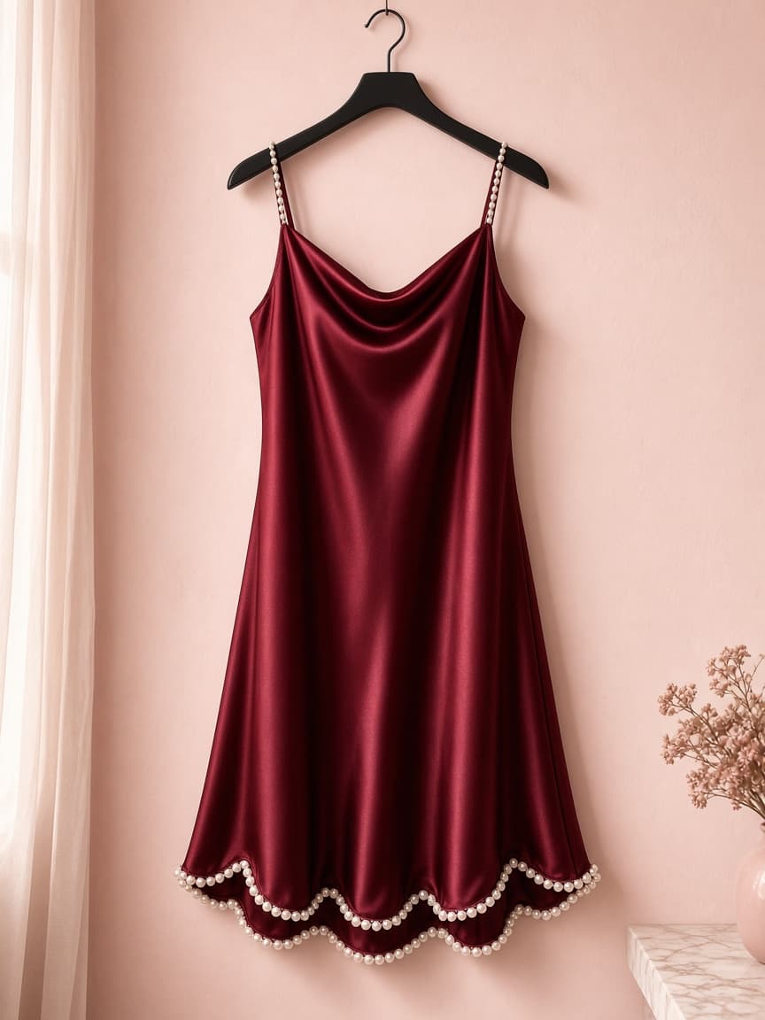 Pearl Hem Bridal – Silk — Maroon