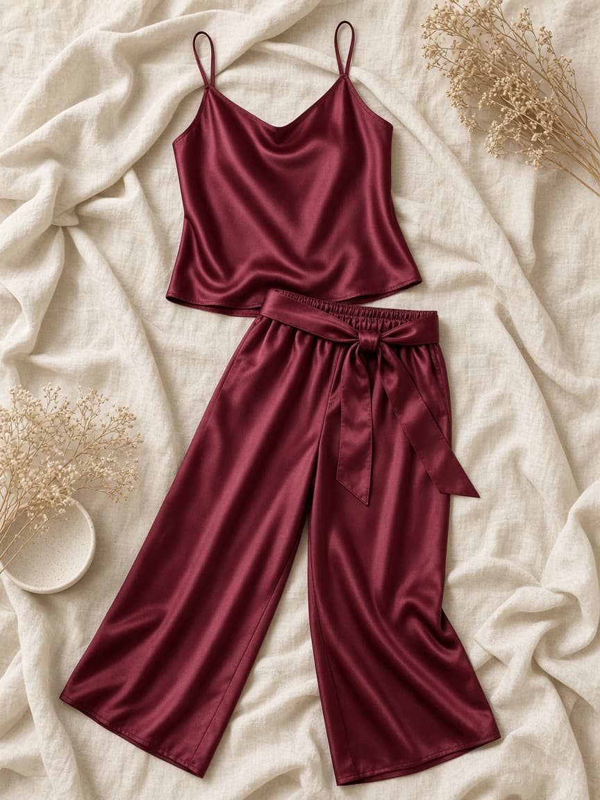 Wide Belt Lounge – Satin — Maroon