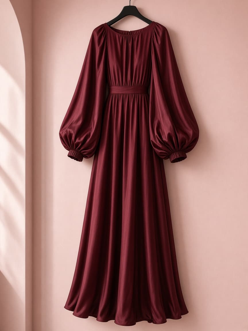 Bishop Sleeve Gown – Silk — Maroon