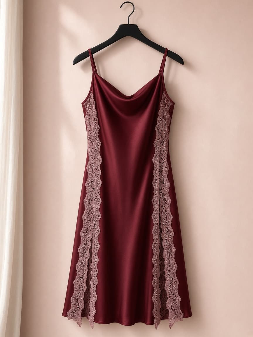 Lace Insert Slip – Silk — Maroon