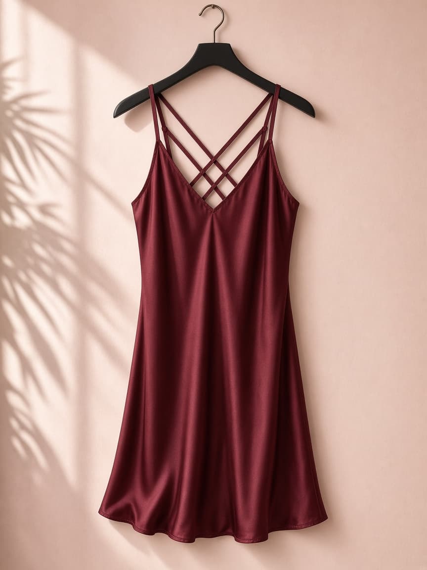 Crisscross Slip – Silk — Maroon