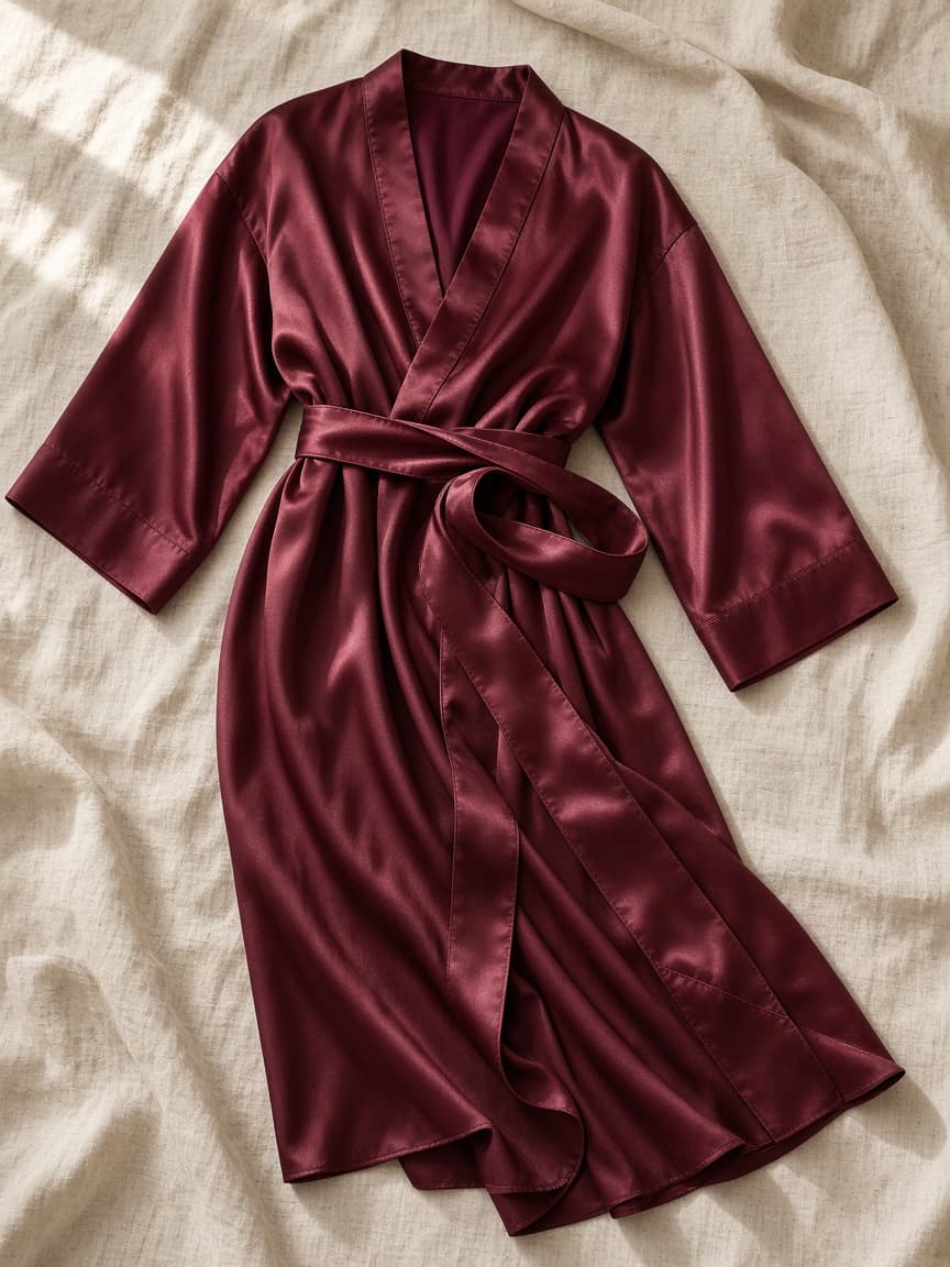 Sash Wrap Robe – Satin — Maroon