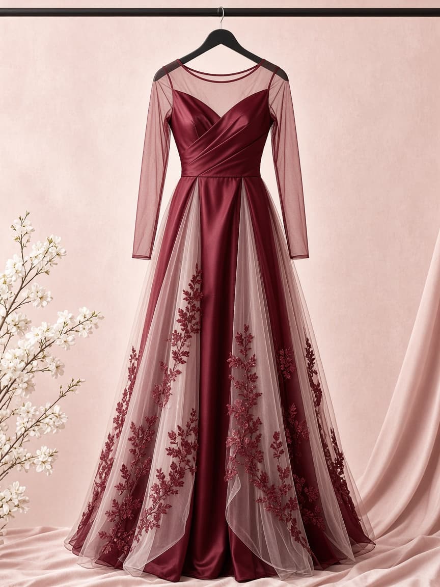Illusion Skirt Bridal – Silk — Maroon