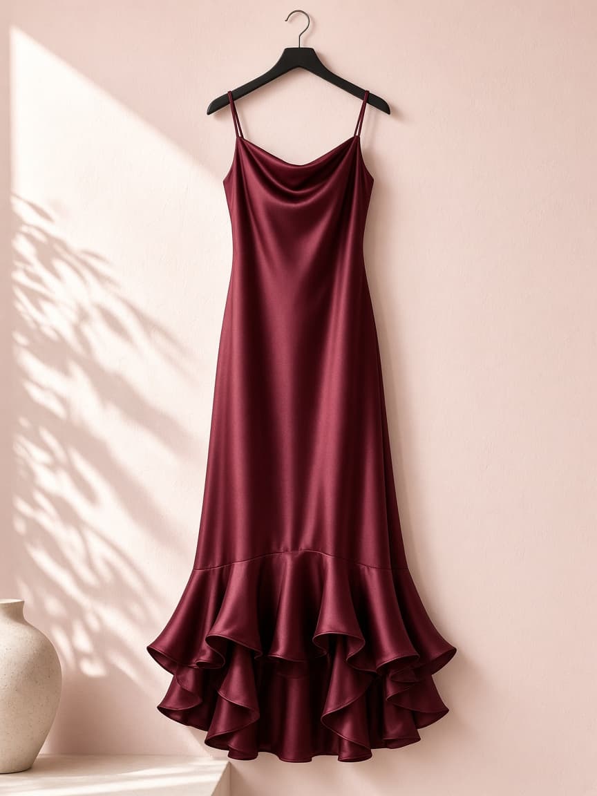 Flounce Hem Gown – Silk — Maroon