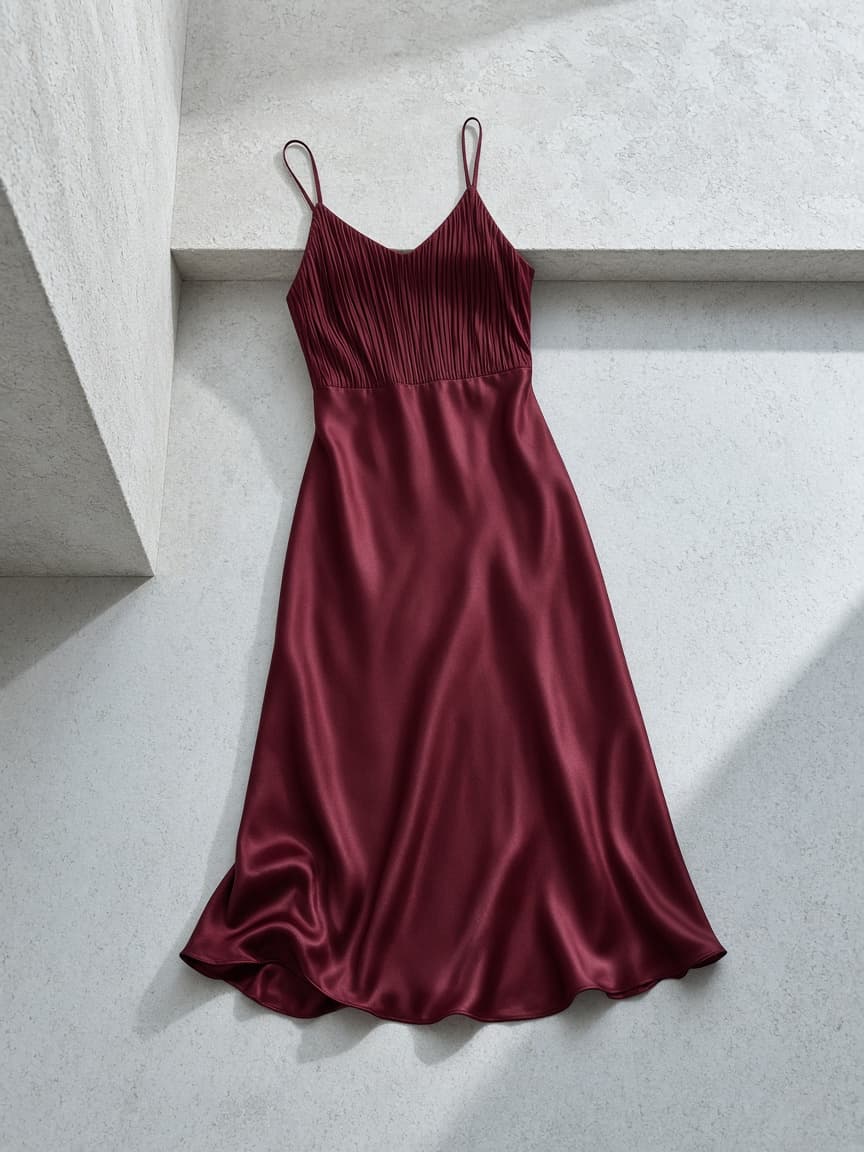 Pleated Bodice Slip – Silk — Maroon