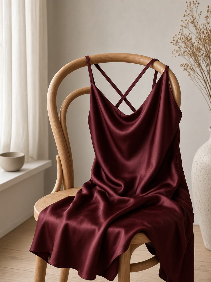 Cross-Back Slip – Silk — Maroon