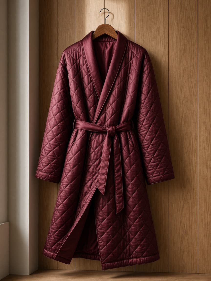 Quilted Satin Robe – Satin — Maroon
