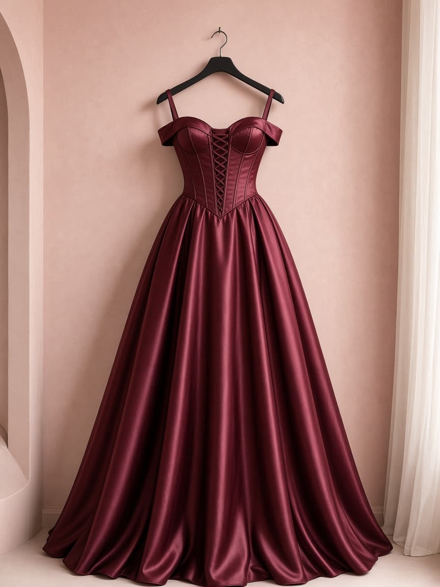 Corset Bodice Gown – Silk — Maroon