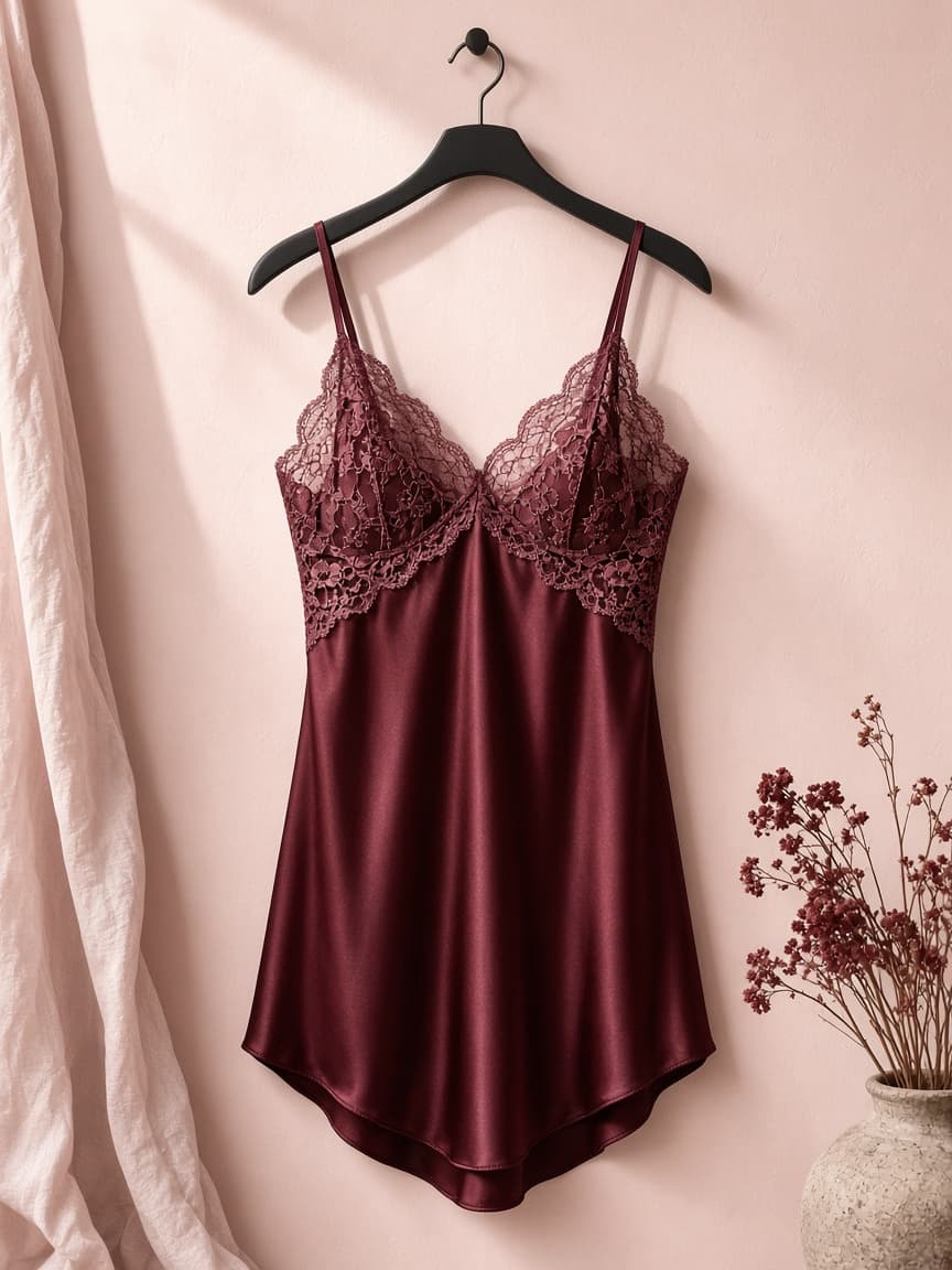 Lace Cup Chemise – Silk — Maroon