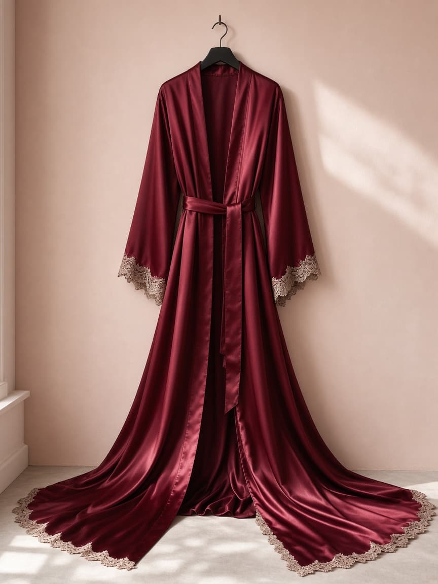 Train Bridal Robe – Silk — Maroon