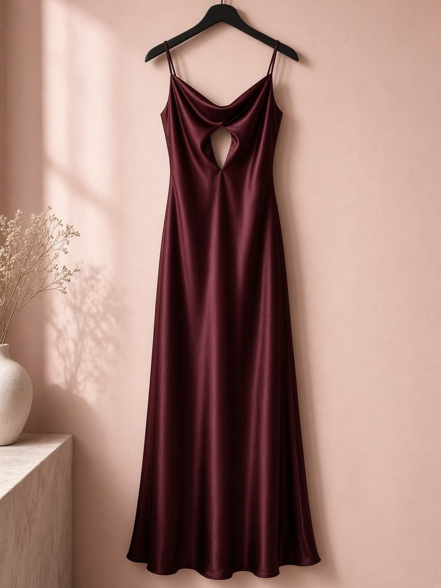 Keyhole Front Gown – Silk — Maroon