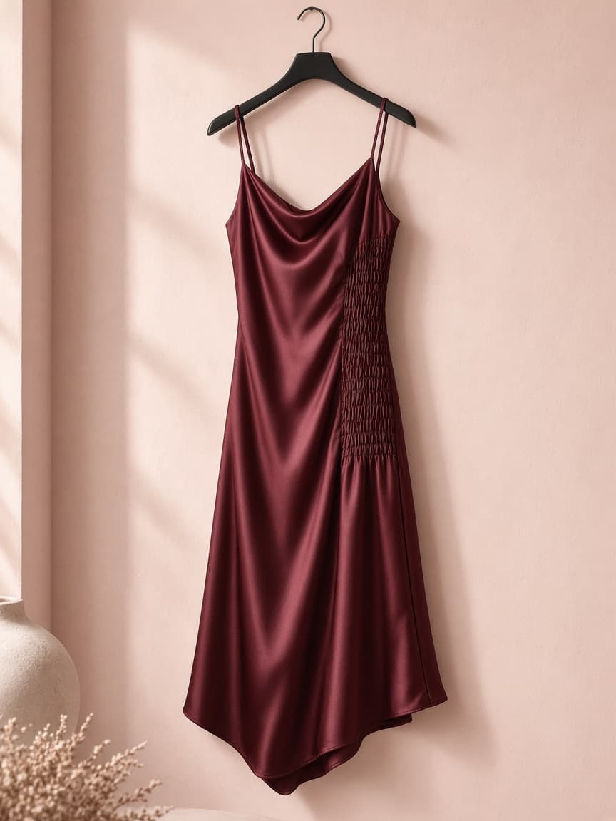 Smocked Back Slip – Silk — Maroon