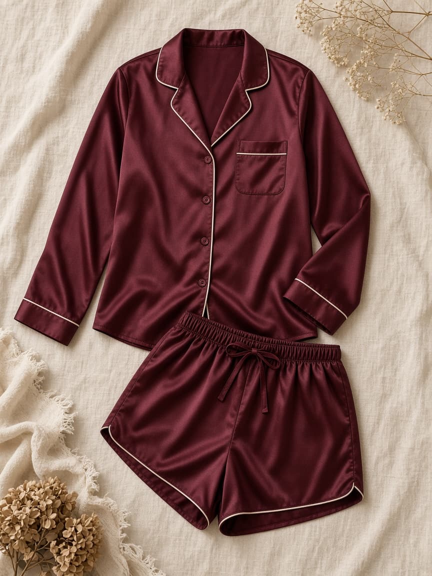 Contrast Piping Set – Satin — Maroon