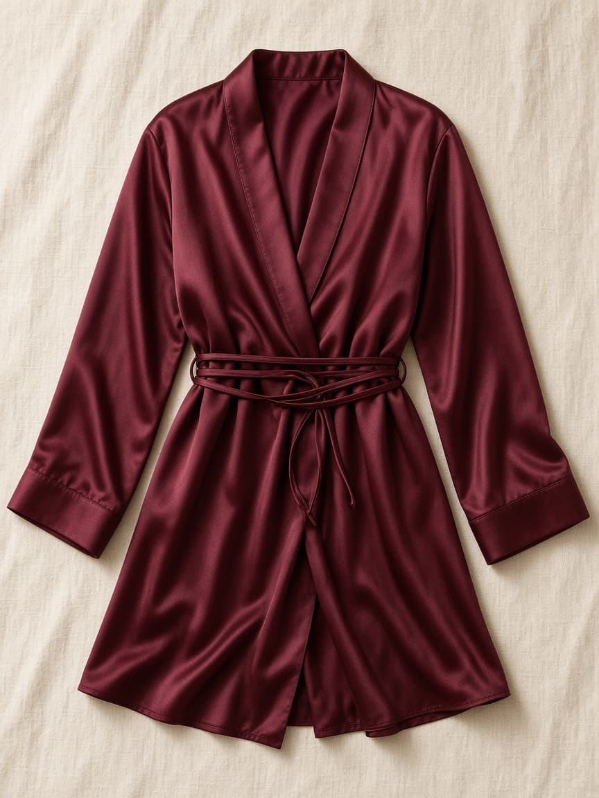 Double-Belt Robe – Satin — Maroon