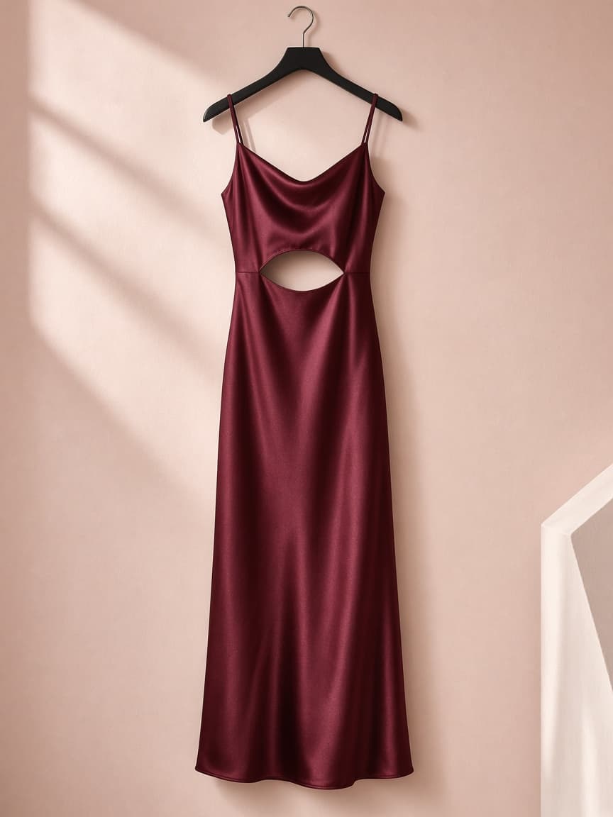 Cutout Waist Slip – Silk — Maroon