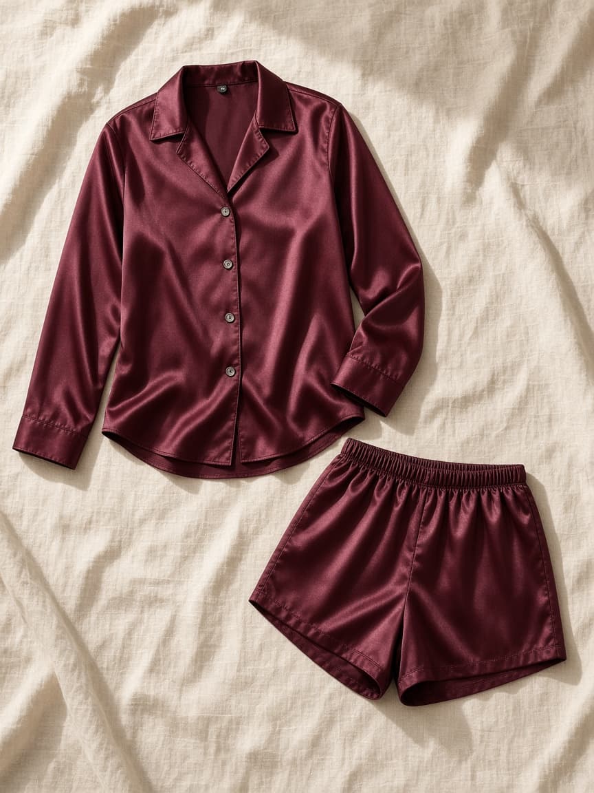 Lounge Shirt Set – Satin — Maroon