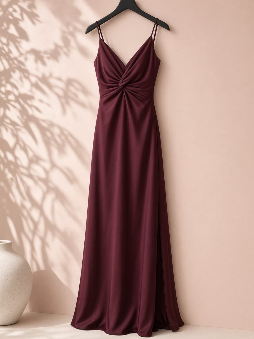 Twist Front Gown – Silk — Maroon