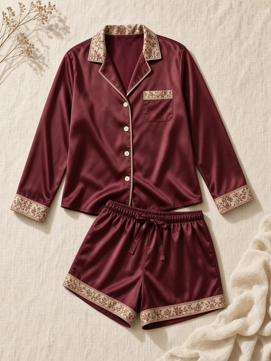 Printed Trim Set – Satin — Maroon