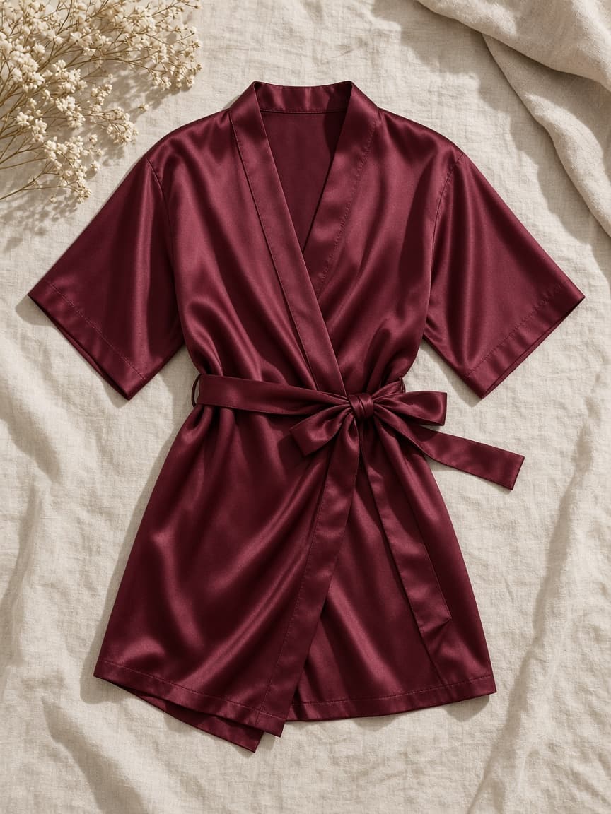 Wrap Robe Short – Satin — Maroon