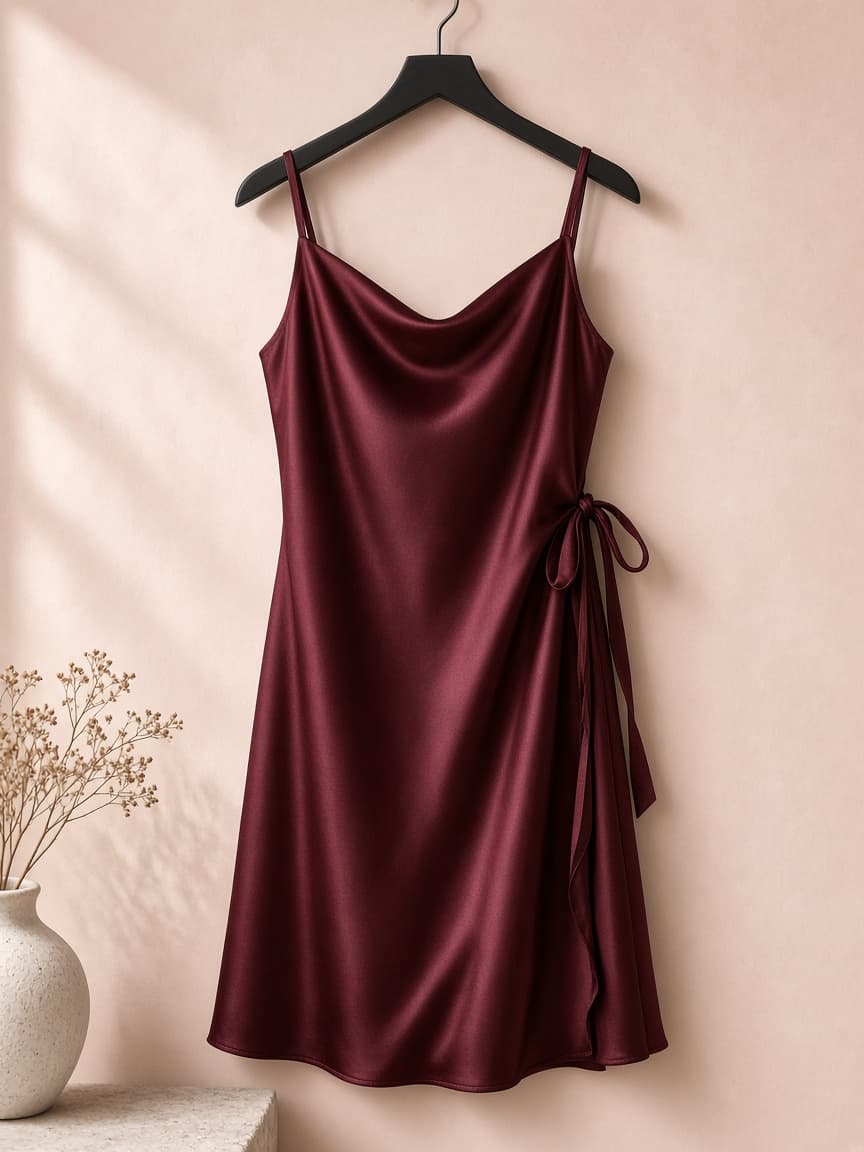 Side Tie Slip – Silk — Maroon