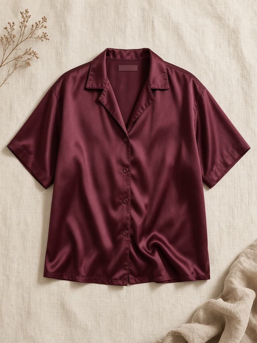 Boxy Satin Shirt – Satin — Maroon